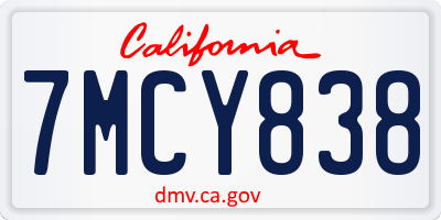 CA license plate 7MCY838