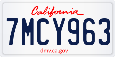 CA license plate 7MCY963