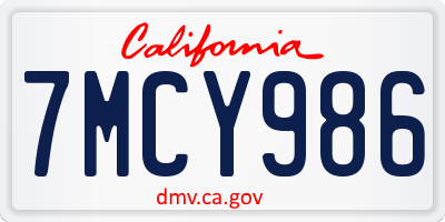 CA license plate 7MCY986