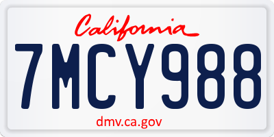 CA license plate 7MCY988