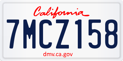 CA license plate 7MCZ158