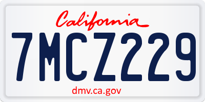 CA license plate 7MCZ229