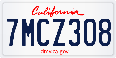 CA license plate 7MCZ308