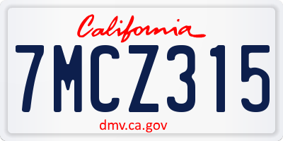CA license plate 7MCZ315