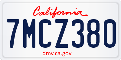 CA license plate 7MCZ380