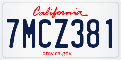 CA license plate 7MCZ381