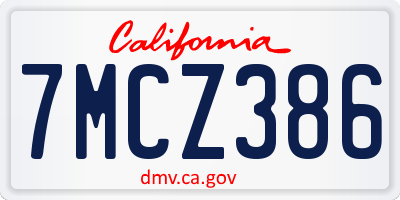 CA license plate 7MCZ386