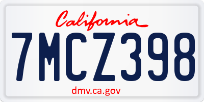 CA license plate 7MCZ398