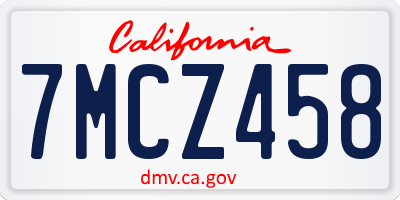 CA license plate 7MCZ458