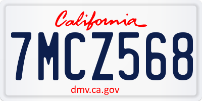 CA license plate 7MCZ568