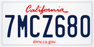 CA license plate 7MCZ680
