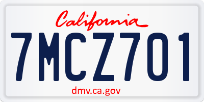 CA license plate 7MCZ701