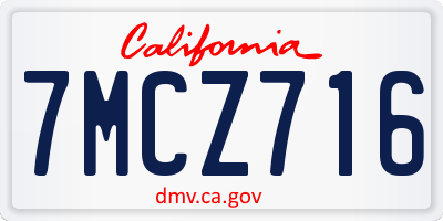 CA license plate 7MCZ716