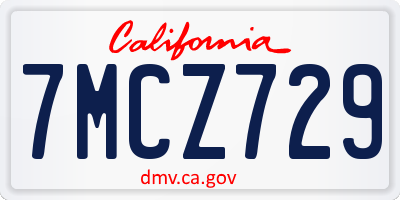 CA license plate 7MCZ729