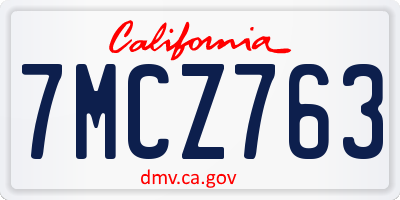 CA license plate 7MCZ763