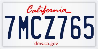 CA license plate 7MCZ765