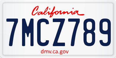 CA license plate 7MCZ789