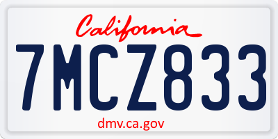 CA license plate 7MCZ833