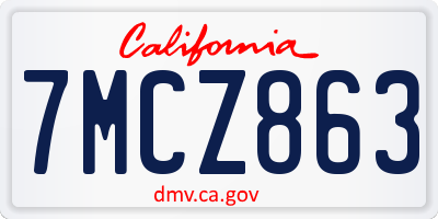 CA license plate 7MCZ863