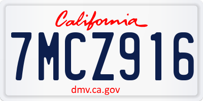 CA license plate 7MCZ916