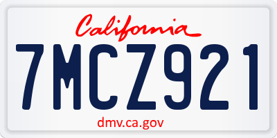CA license plate 7MCZ921