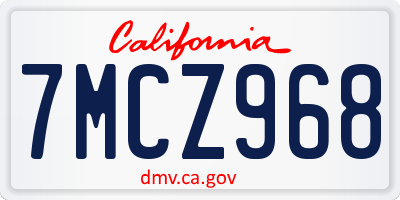CA license plate 7MCZ968