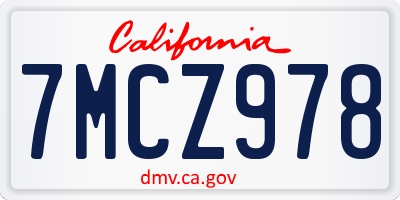 CA license plate 7MCZ978