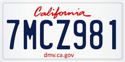 CA license plate 7MCZ981