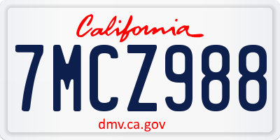 CA license plate 7MCZ988