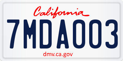 CA license plate 7MDA003