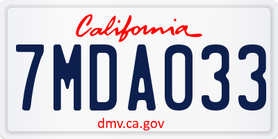 CA license plate 7MDA033