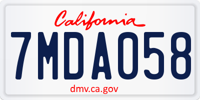 CA license plate 7MDA058