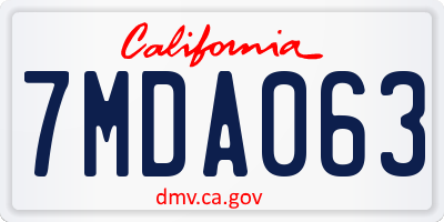 CA license plate 7MDA063