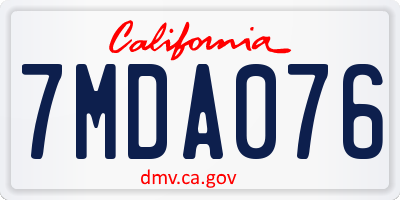 CA license plate 7MDA076