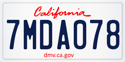 CA license plate 7MDA078