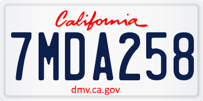 CA license plate 7MDA258