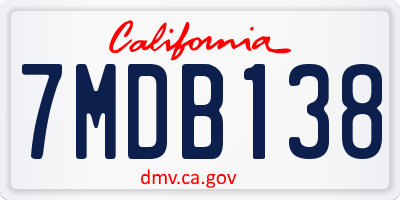 CA license plate 7MDB138