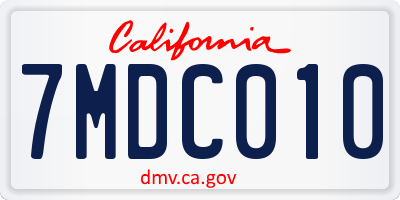 CA license plate 7MDC010