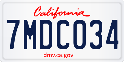 CA license plate 7MDC034