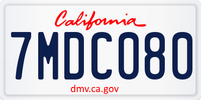 CA license plate 7MDC080