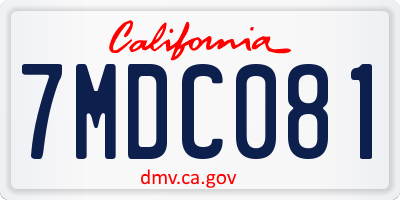 CA license plate 7MDC081