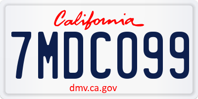 CA license plate 7MDC099