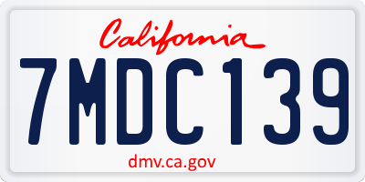 CA license plate 7MDC139