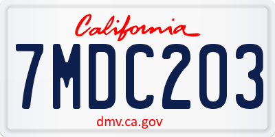 CA license plate 7MDC203