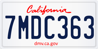 CA license plate 7MDC363