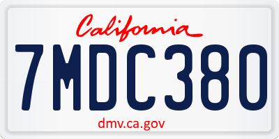 CA license plate 7MDC380