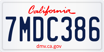 CA license plate 7MDC386