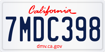 CA license plate 7MDC398