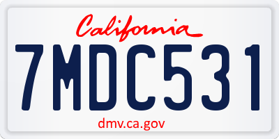 CA license plate 7MDC531