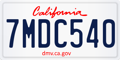 CA license plate 7MDC540